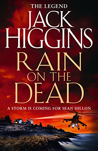 Book cover: “Rain on the Dead” with helicopter and coastal scene.