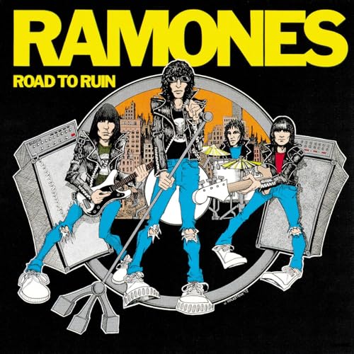 Ramones album cover, "Road to Ruin," featuring illustrated band members.