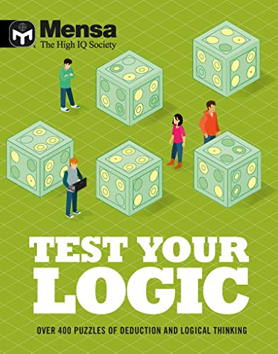 Mensa logic puzzle book cover with green dice and small figures.