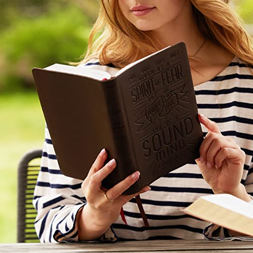 NKJV, Personal Size Reference Bible, Verse Art Cover Collection, Genuine Leather, Brown, Red Letter, Comfort Print : Holy Bible, New King James Version