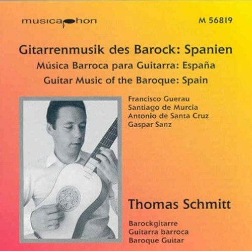 CD cover: guitarist Thomas Schmitt playing a baroque guitar, orange background.
