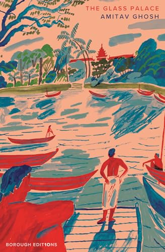 Book cover illustration showing people on a wooden pier overlooking a river with boats.