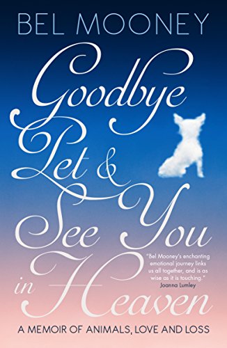 Book cover with blue sky background, white cursive text, and a small dog silhouette.