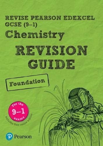 Green chemistry revision guide cover with goggles and sparks illustration.