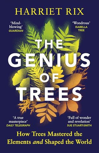 Book cover with bold white text, “The Genius of Trees”, and leafy illustrations.