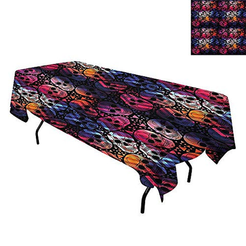 Kangkaishi Halloween,waterproof Table Cover,mexican Sugar Skulls Stylized Digital Polygonal Geometric All Saint Day Display,tablecloths For Rectangle Tables,w54 X L90 Inch Multicolor [BLU-RAY]