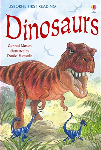 Book cover featuring a red-titled "Dinosaurs" and a Tyrannosaurus Rex.