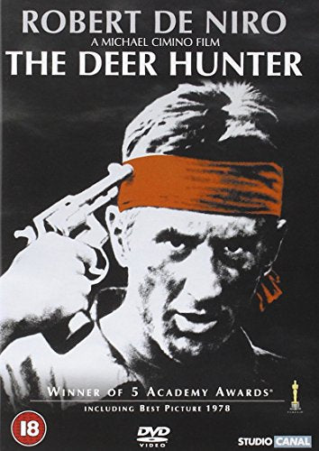 DVD cover for "The Deer Hunter" featuring a man with a gun to his head.