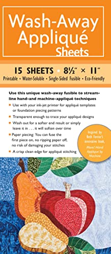 Package of 15 wash-away appliqué sheets with fruit design example.