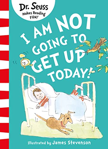 Book cover showing a child in bed with a dog, titled I Am Not Going.