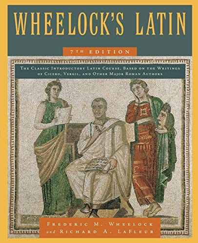 Cover of "Wheelock's Latin," 7th edition, featuring Roman figures in mosaic.