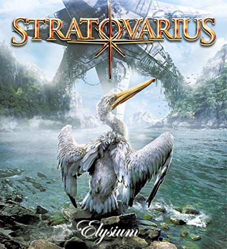 Stratovarius “Elysium” CD cover: pelican, gears, and fantastical landscape.
