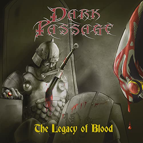 CD cover: armored knight with sword, blood splatters, dark fantasy art.