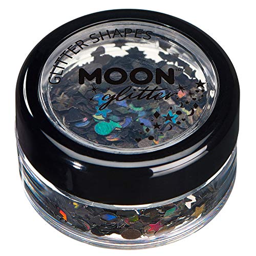 Holographic Glitter Shapes by Moon Glitter – 100% Cosmetic Glitter for Face, Body, Nails, Hair and Lips - 3g - Black