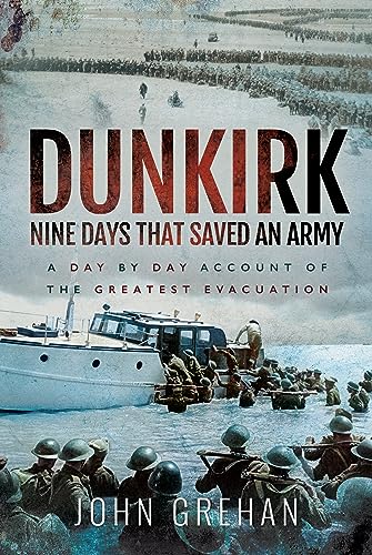 Book cover depicting soldiers evacuating from Dunkirk beach during WWII.