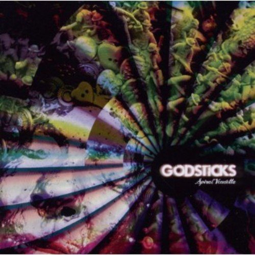 CD cover for Godsticks’ “Spiral Vendetta” with swirling, colorful figures.
