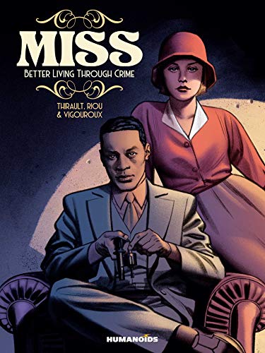 Comic book cover featuring two figures in vintage attire, a woman and a man.