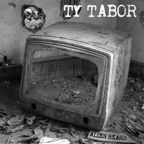 Vintage television with alien figures, album cover for "Alien Beans.
