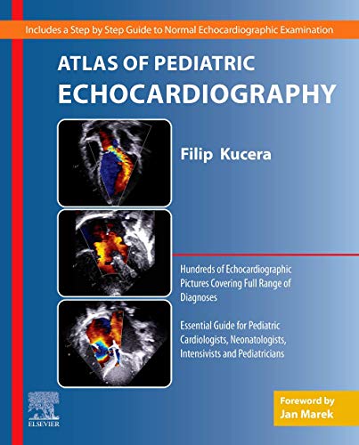 Book cover: “Atlas of Pediatric Echocardiography” with heart ultrasound images.