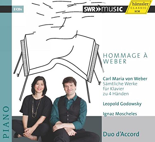 CD cover for "Hommage à Weber" featuring a piano and two musicians.