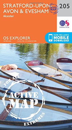 OS Explorer Map Active (205) Stratford-upon-Avon and Evesham