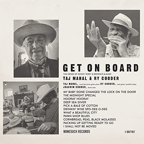 CD cover: Taj Mahal & Ry Cooder, "Get On Board", with portraits.