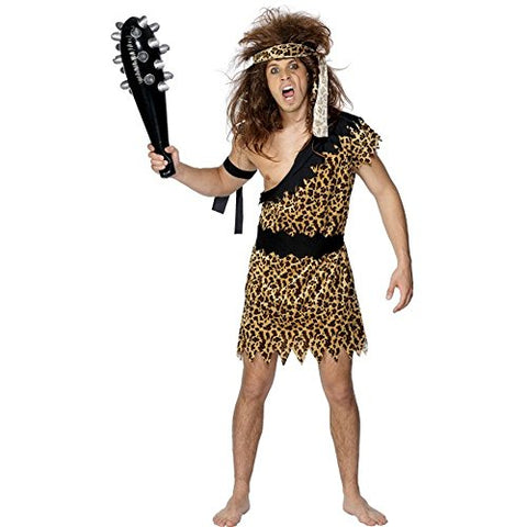 Smiffys Adult men's Caveman Costume, Tunic, Headband and Armband, Brown, XL - Size 46 inch-48 inch