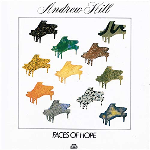 Album cover for Andrew Hill’s “Faces of Hope” featuring colorful piano illustrations.