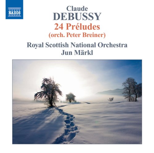 CD cover showing Claude Debussy 24 Preludes, Royal Scottish National Orchestra, with snowy landscape image.