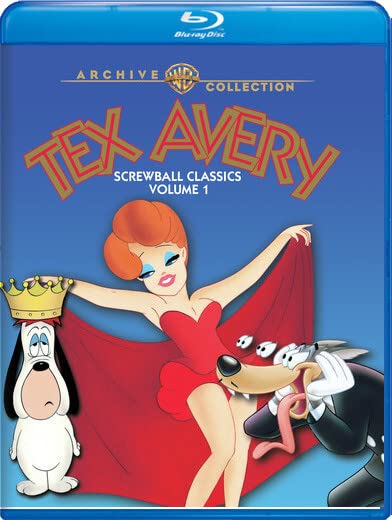 Blu-ray cover for “Tex Avery Screwball Classics Volume 1” featuring cartoon characters.