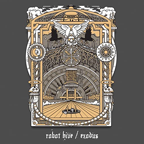 Intricate album art with mechanical and natural imagery in gold and white.