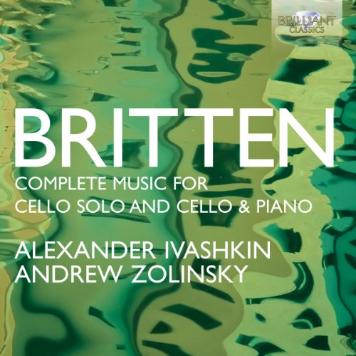 CD cover for Britten’s cello music featuring green abstract art.