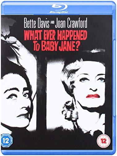 Blu-ray cover for "What Ever Happened To Baby Jane?" featuring Bette Davis and Joan Crawford.