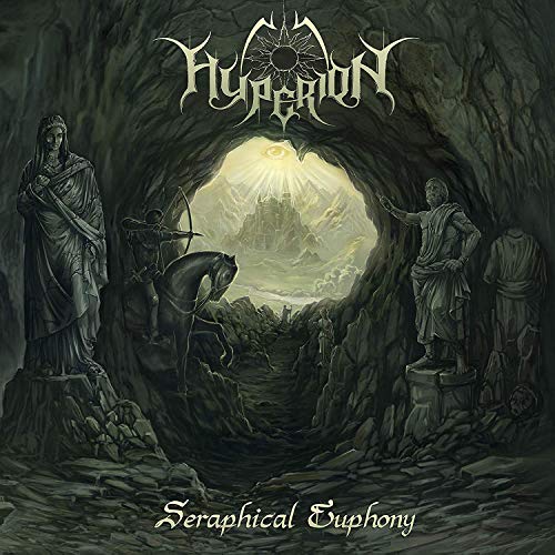 Dark fantasy album cover with figures in a cavernous landscape.