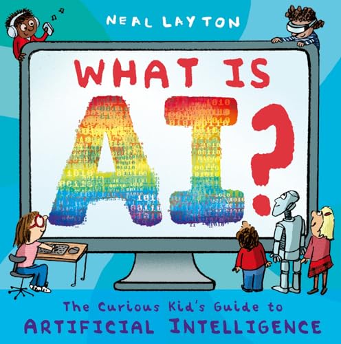 Book cover showing a computer screen with the text What is AI and cartoon characters.