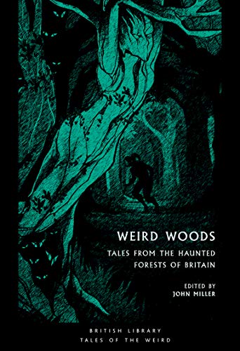 Book cover with eerie forest image, dark colors, and spooky illustrations or typography.