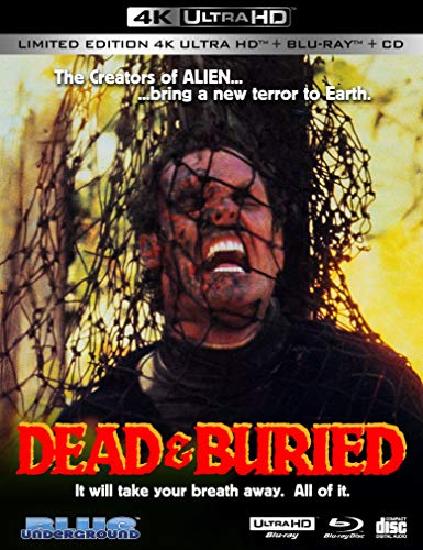 Blu-ray cover for horror film "Dead & Buried" featuring a distressed man.