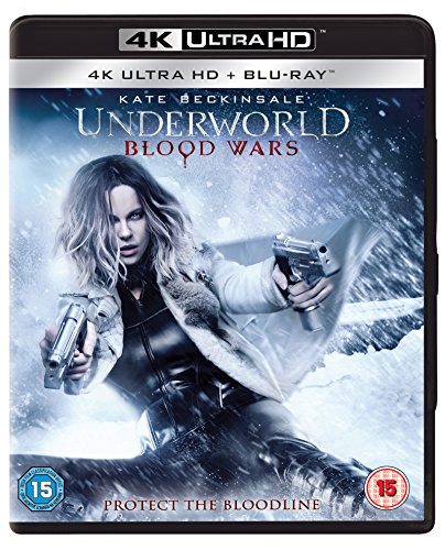 “Underworld: Blood Wars” Blu-ray cover featuring Kate Beckinsale holding guns.