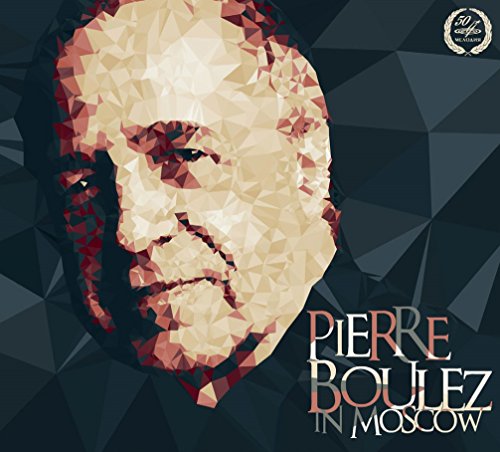 Geometric polygonal portrait of Pierre Boulez with text "Pierre Boulez in Moscow".