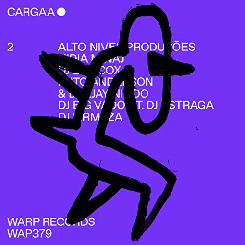 Purple vinyl record cover with white text and black abstract brushstroke figure.