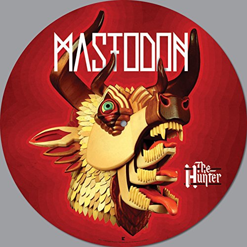 Mastodon album cover: stylized animal head with large horns on red background.