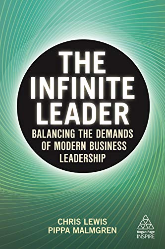 Book cover titled The Infinite Leader with a black circle on a green background.