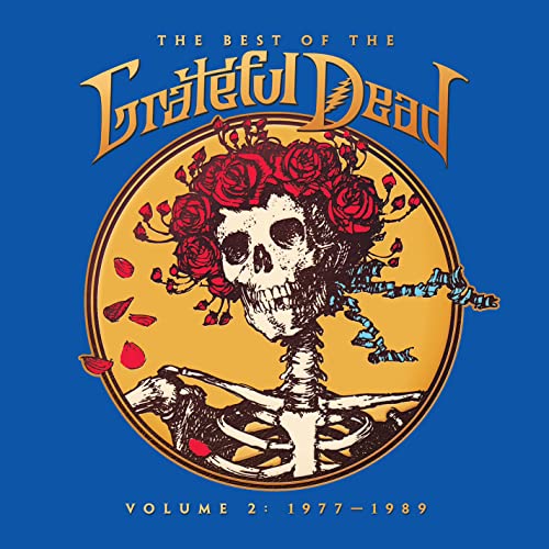 Grateful Dead album cover with skull, roses, and butterflies on blue.