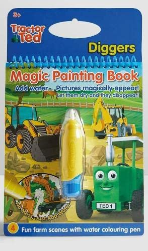 Colorful children's book with tractor and digger illustrations on the cover and pages inside.