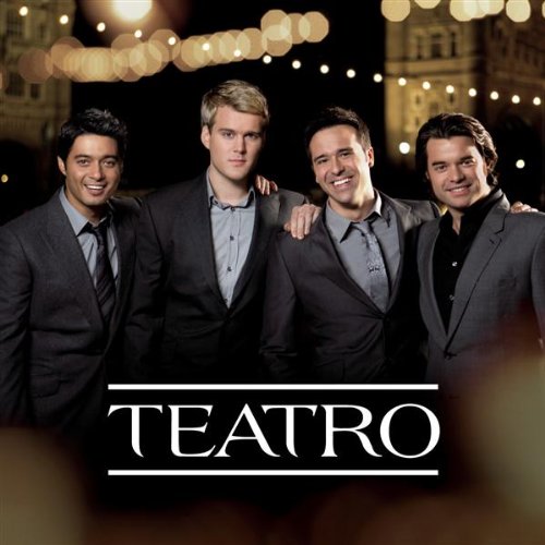 Four men in suits pose together, with "TEATRO" text below.