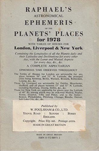 Raphael's Astronomical Ephemeris : With Tables of Houses for London, Liverpool and New York