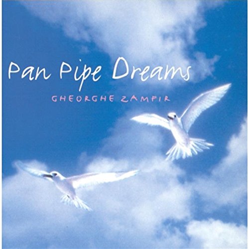 CD cover with blue sky, white birds, and text “Pan Pipe Dreams”.