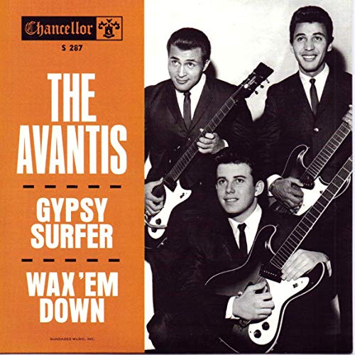 1960s band The Avantis pictured on a vintage orange and white record sleeve.