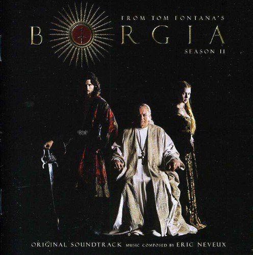 “Borgia: Season 2” CD cover featuring characters and a sunburst design.