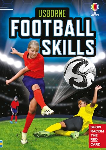 Book cover: “Football Skills” with a young player kicking a soccer ball.